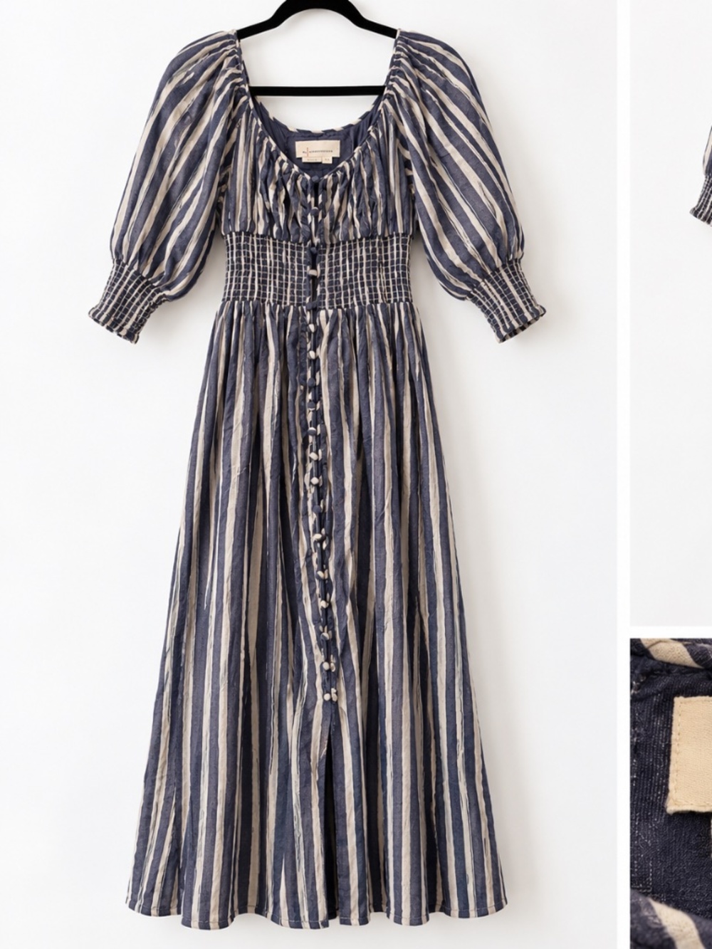 Anthropologie Striped Maxi Dress SP Small Petite Smocked Waist Puff